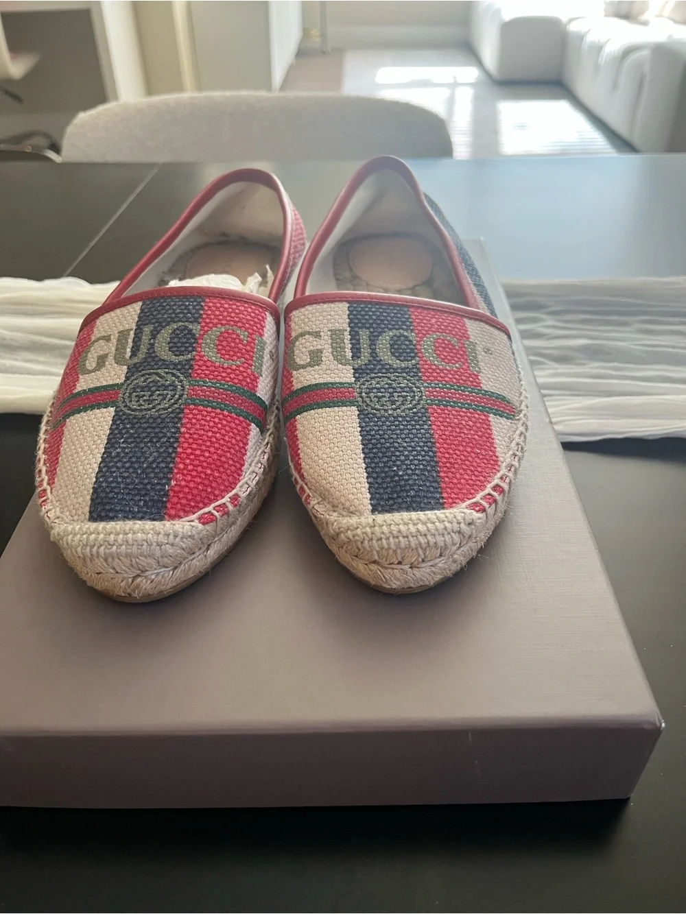Gucci Red, Blue & White Canvas Logo Espadrille Slip-Ons - Picture 4 of 11